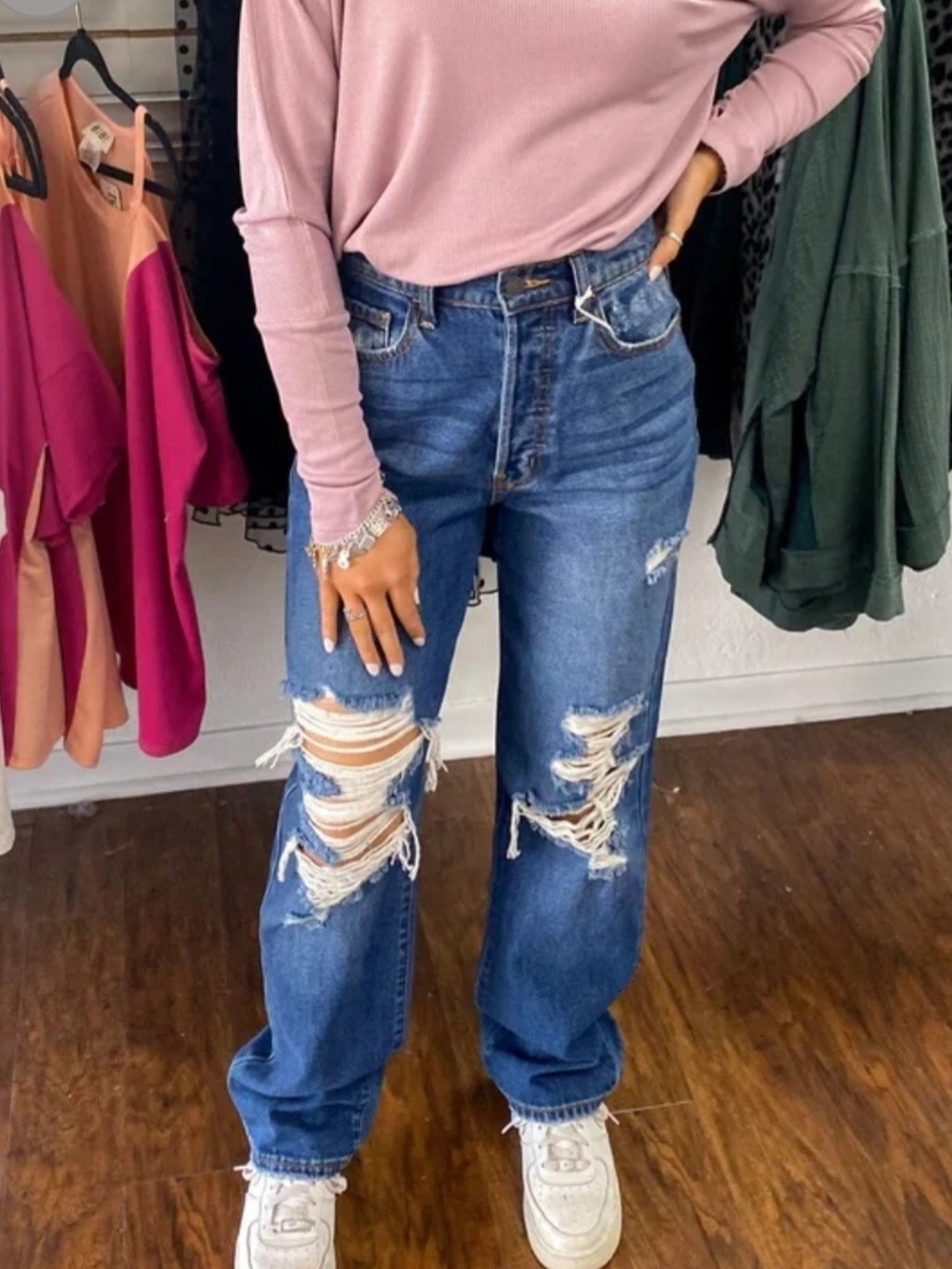 Cello Dad Jeans Super High Rise Distressed destroyed ripped baggy blue Size 9